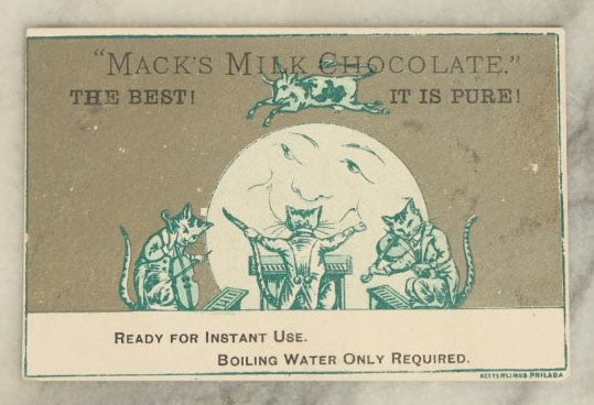 Lot 063 - Single Antique Trade Card, Mack'S Milk Chocolate" With Cow Jumping Over The Moon, Cat And The Fiddle