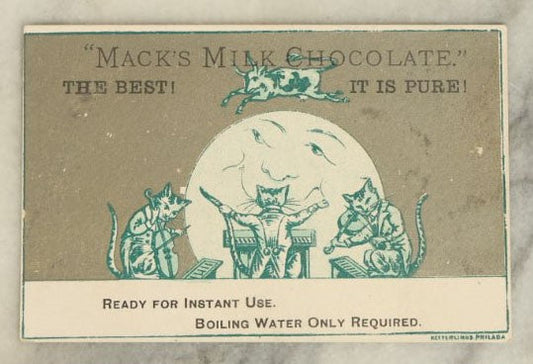 Lot 063 - Single Antique Trade Card, Mack'S Milk Chocolate" With Cow Jumping Over The Moon, Cat And The Fiddle