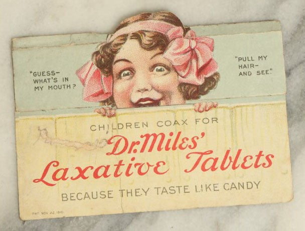 Lot 064 - Single Antique Trade Card, Mechanical Paper, Little Girl, Dr Miles' Laxative Tablets,