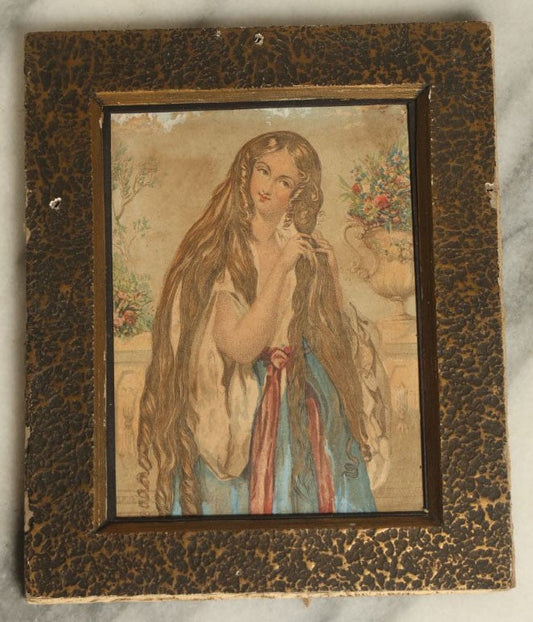 Lot 065 - Small Vintage Framed Colored Print Of Girl With Long Hair, By The Little Gallery, Winnipeg