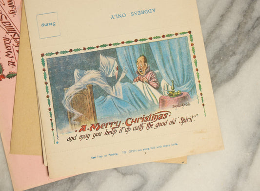 Lot 072 - Grouping Of Four Unused Foldable Christmas Cards, Including Spirit Ghost Card, Illustrated By Donald Mcgill