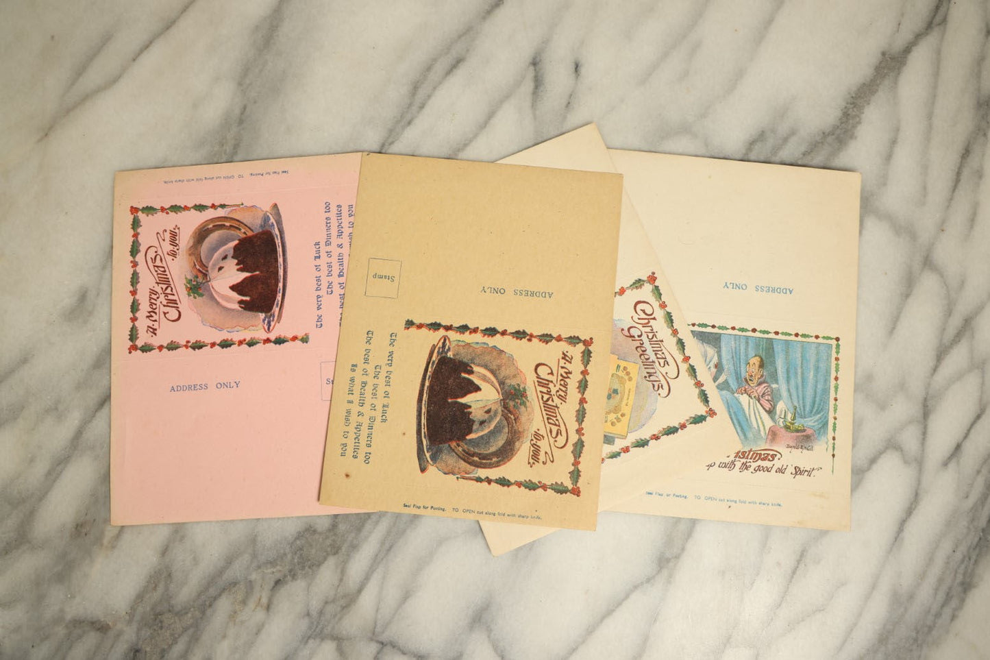 Lot 072 - Grouping Of Four Unused Foldable Christmas Cards, Including Spirit Ghost Card, Illustrated By Donald Mcgill