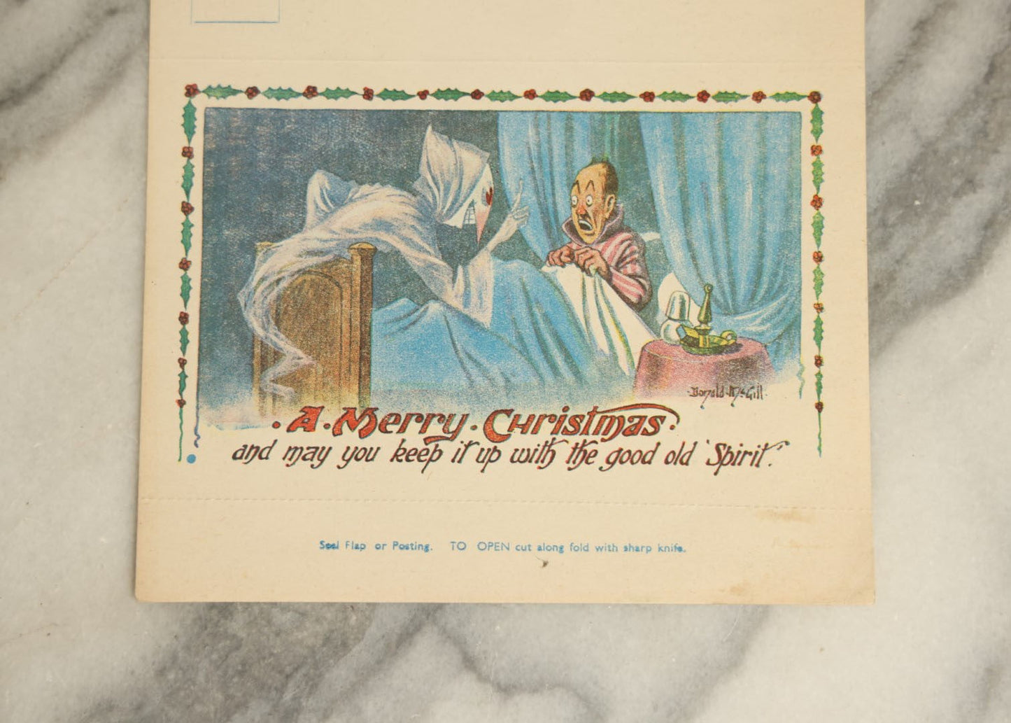 Lot 072 - Grouping Of Four Unused Foldable Christmas Cards, Including Spirit Ghost Card, Illustrated By Donald Mcgill