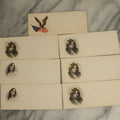 Lot 076 - Grouping Of Seven Vintage Calling Card Book Marks, Six With Pretty Women, One With A Patriotic Eagle