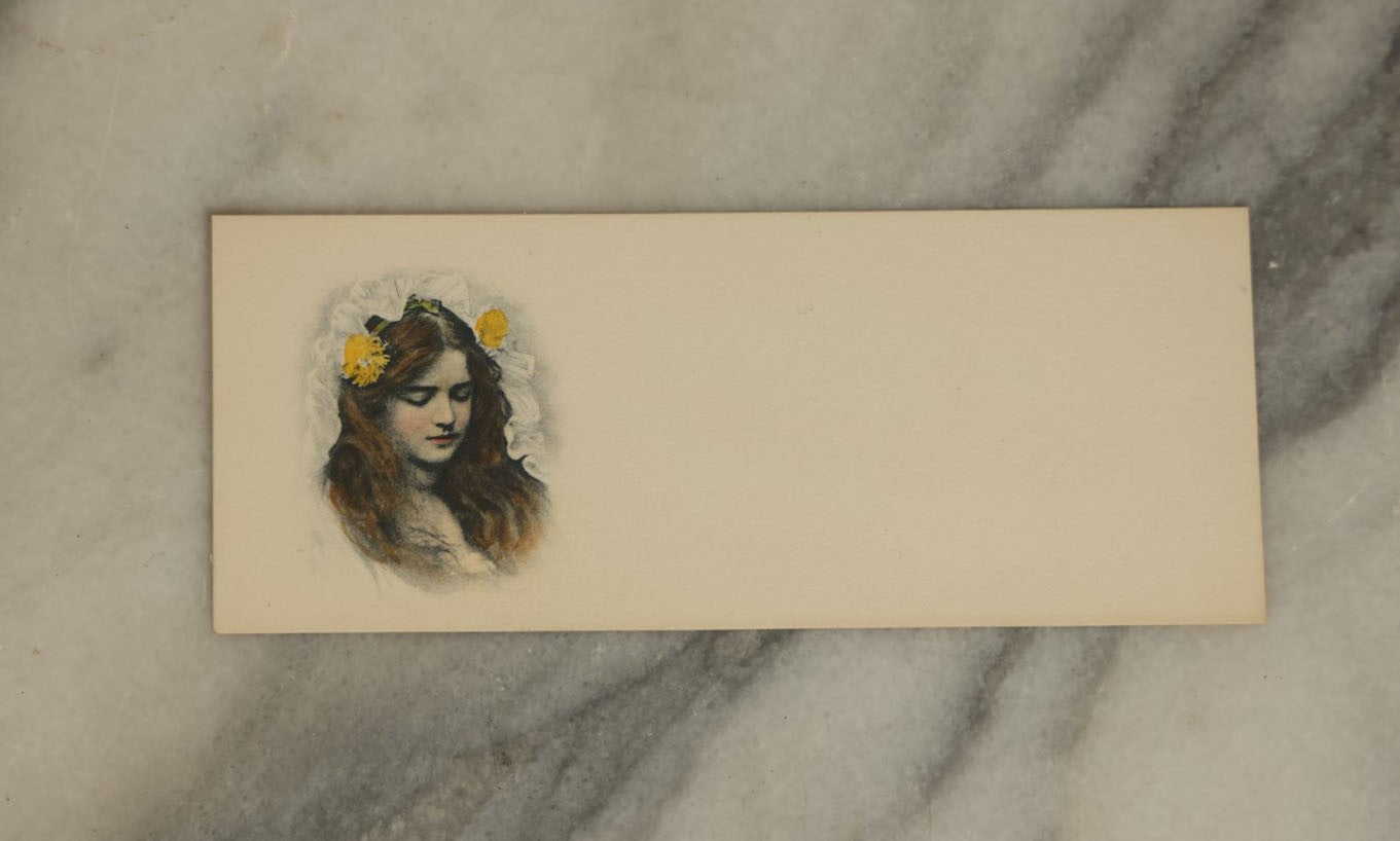 Lot 076 - Grouping Of Seven Vintage Calling Card Book Marks, Six With Pretty Women, One With A Patriotic Eagle