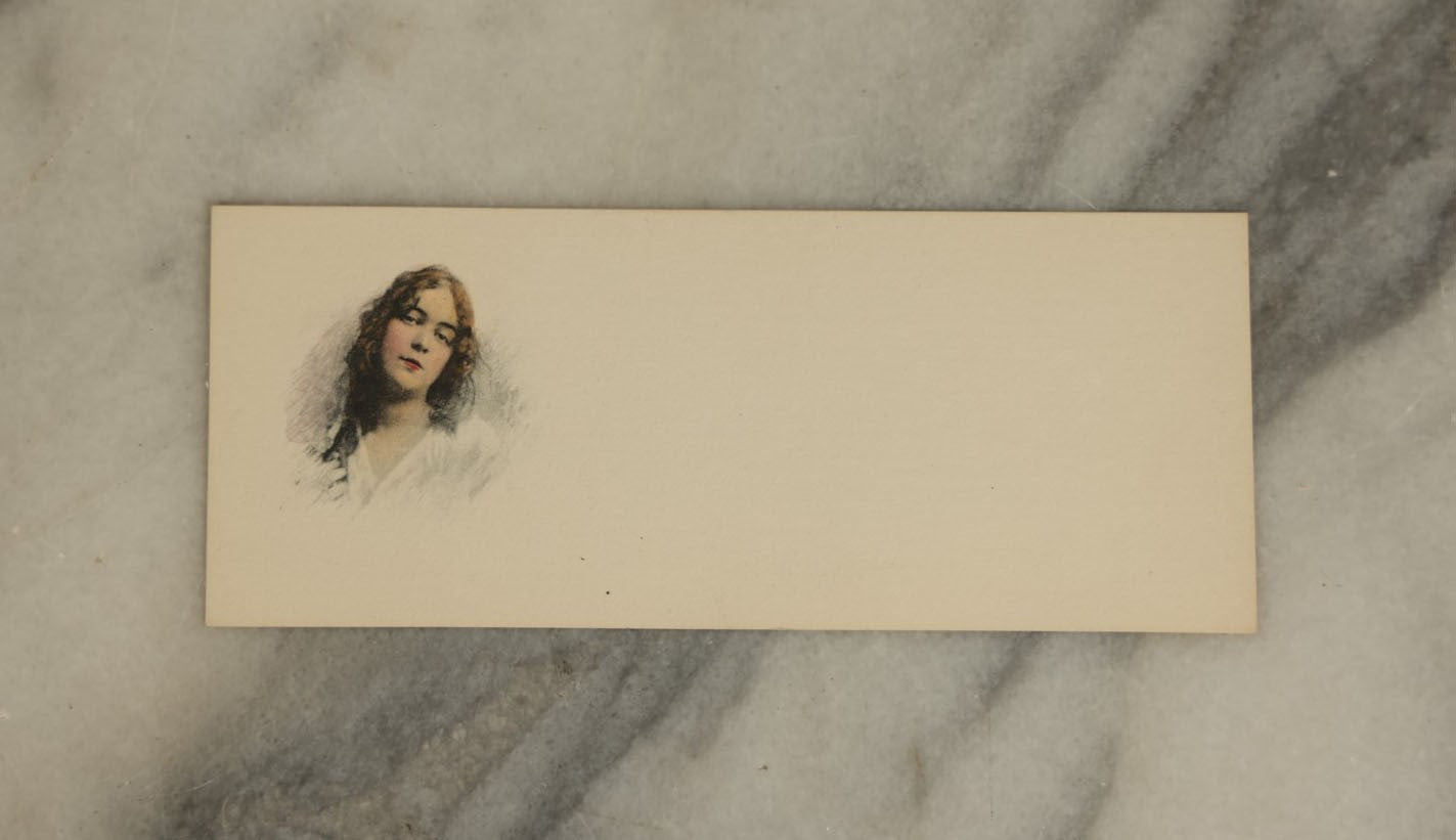 Lot 076 - Grouping Of Seven Vintage Calling Card Book Marks, Six With Pretty Women, One With A Patriotic Eagle