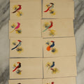 Lot 077 - Grouping Of Twelve Blank Vintage Calling Cards With Small Painting Of Birds With Real Glued On Tropical Feathers, Bright Colors