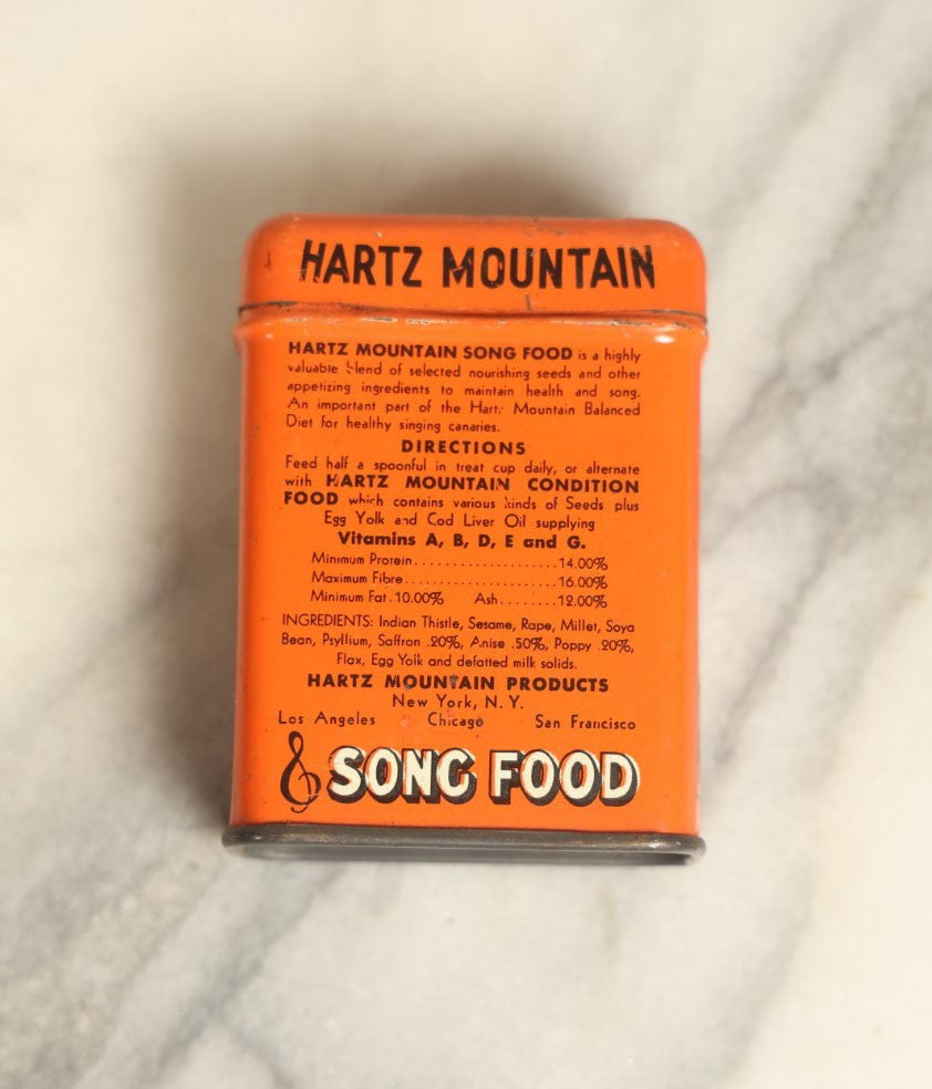 Lot 087 - Single Antique Advertising Tin, Hartz Mountain Song Food For Birds