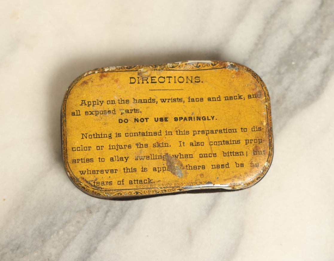 Lot 088 - Single Antique Advertising Tin, Wood's Improved Lollacapop The Greatest Known Antidote For Mosquitos, Black Flies, And Gnats, Note Wear, Dents Losses