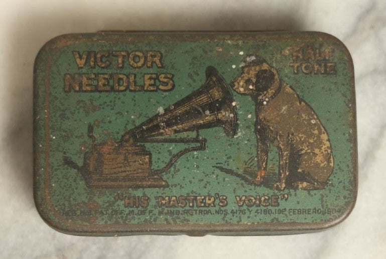 Lot 090 - Single Antique Advertising Tin, Victor Victrola Phonograph Needles, With Nipper The Dog, "His Master'S Voice"