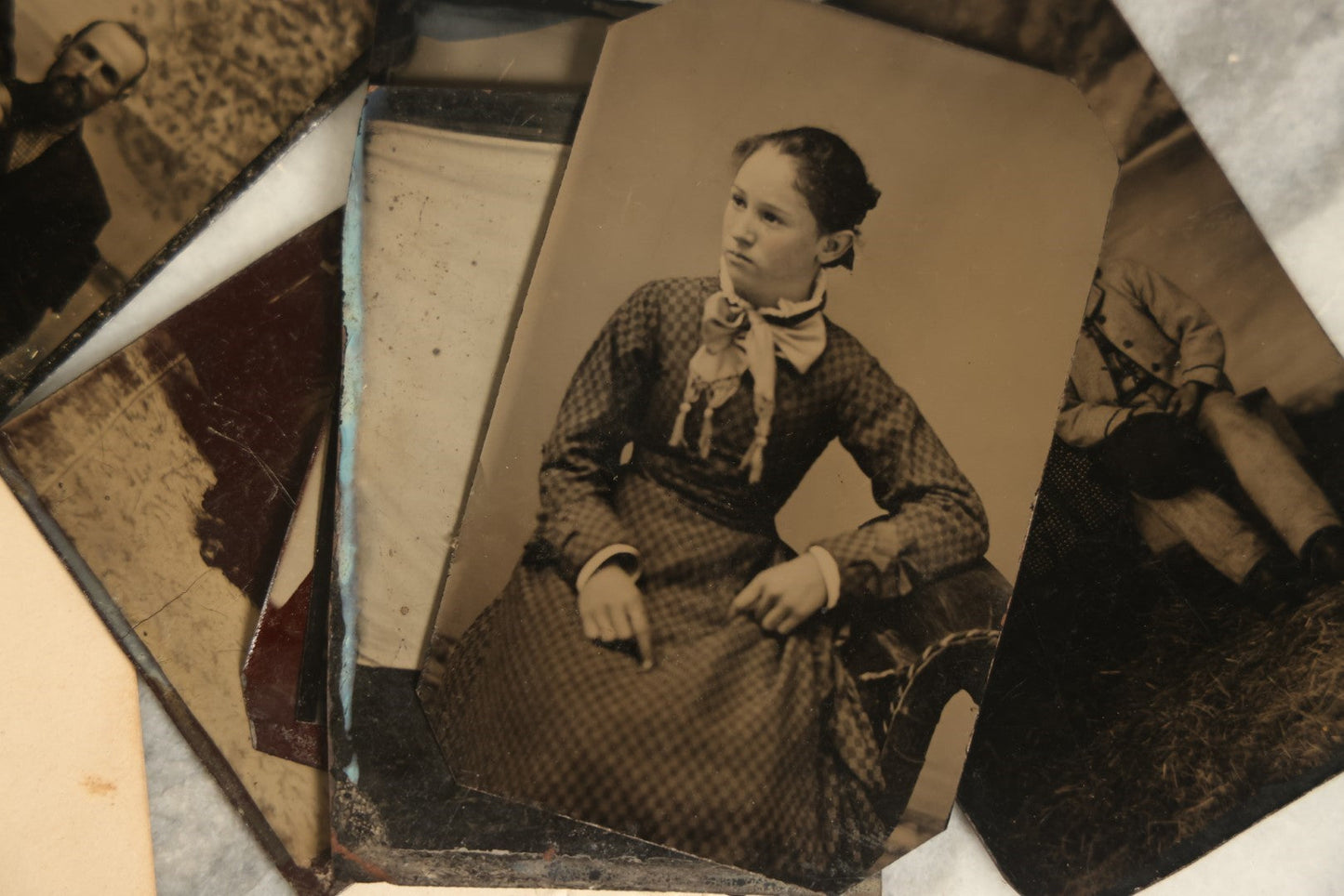 Lot 092 - Grouping Of Antique Tintype Portrait Photographs Of Men, Women, And Children, Including Some With Multiple People, Varying Conditions