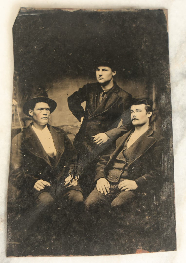 Lot 102 - Single Antique Tintype Photograph, Three Tough Gangster Looking Men