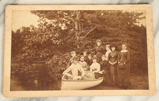 Lot 104 - Single Antique Large Sized Cabinet Card Photograph, Group Of Women With Man Outdoors, Posing By Riverside In Canoe