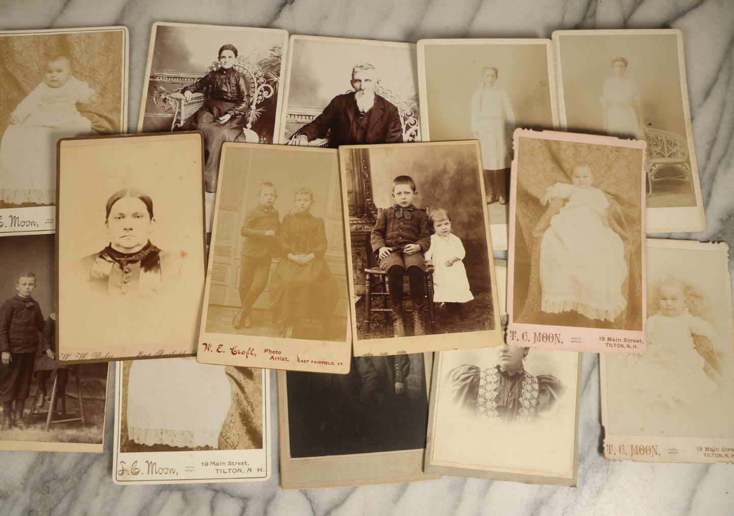 Lot 105 - Grouping Of Fourteen Antique Cabinet Card Photographs, Portraits Of Men, Women, And Children, Various Photographers, Mostly New Hampshire, Vermont