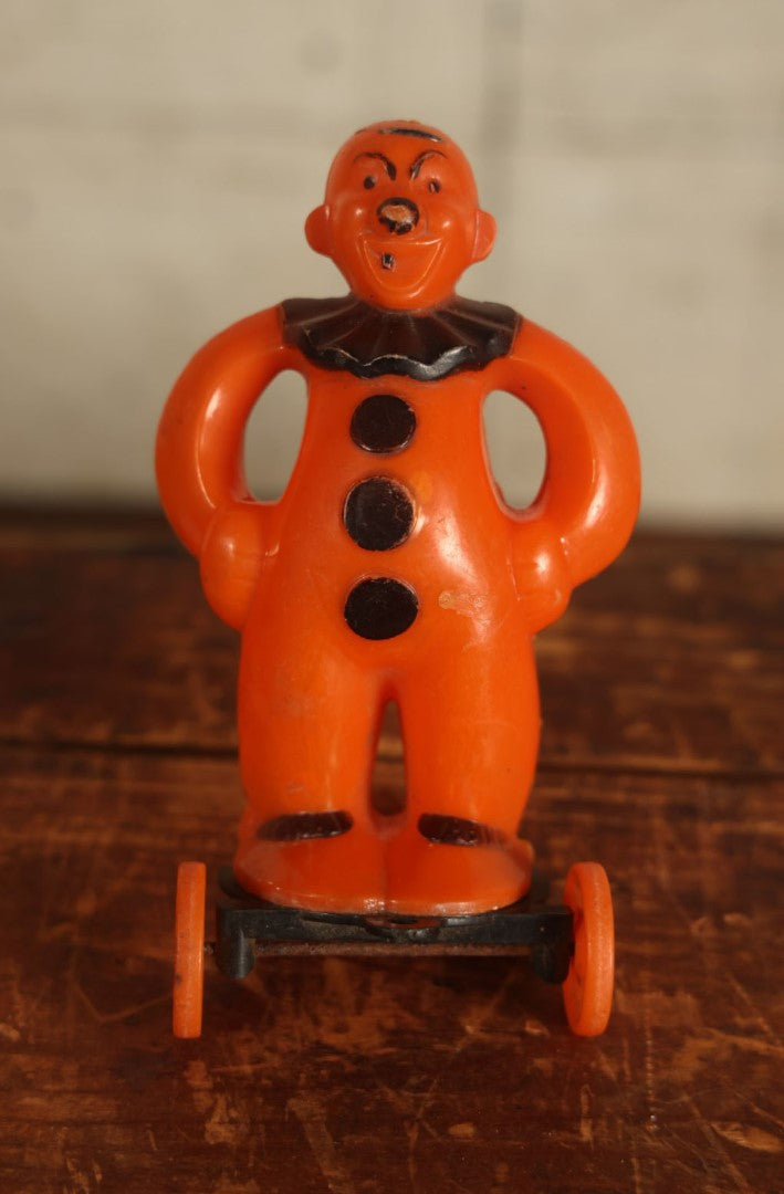 Lot 108 - Vintage Halloween Clown Candy Container Toy, By Rosbro Plastics, Providence, Rhode Island, Note Missing Wheels On Back, Hat