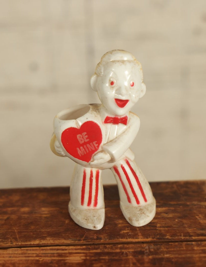 Lot 109 - Vintage Valentines Day "Be Mine" Smiling Man Candy Container Toy, By Rosbro Plastics, Providence, Rhode Island, Unmarked