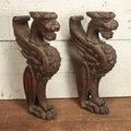 Lot 002 - Pair Of Antique Carved Wooden Griffin Furniture Salvage Fragments, 17-1/2" Tall