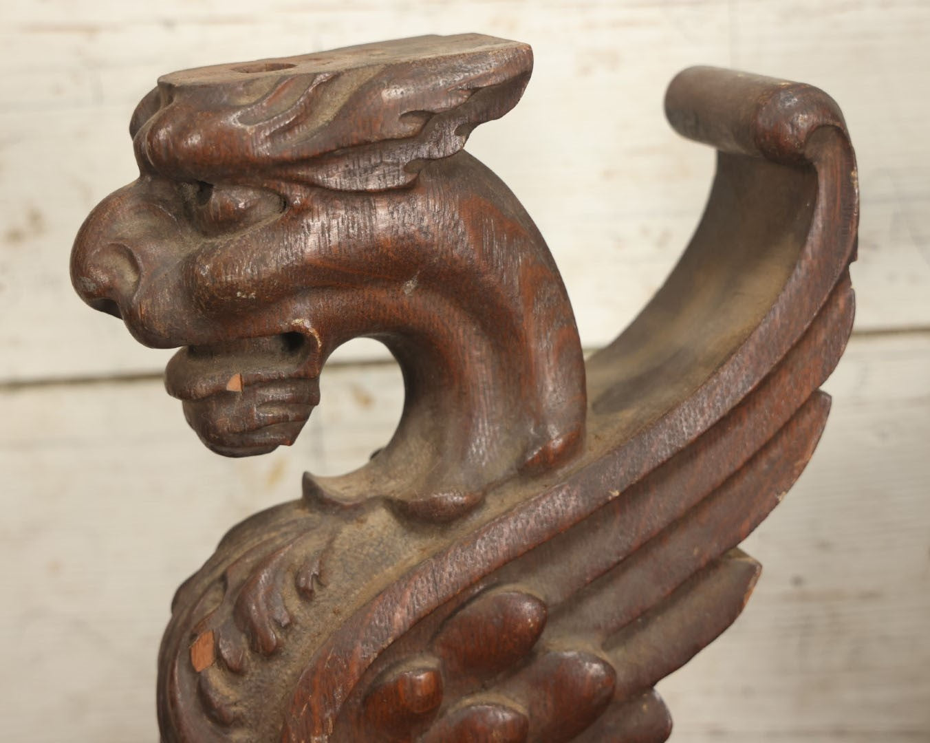 Lot 002 - Pair Of Antique Carved Wooden Griffin Furniture Salvage Fragments, 17-1/2" Tall 