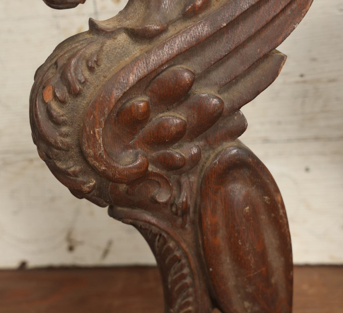 Lot 002 - Pair Of Antique Carved Wooden Griffin Furniture Salvage Fragments, 17-1/2" Tall 