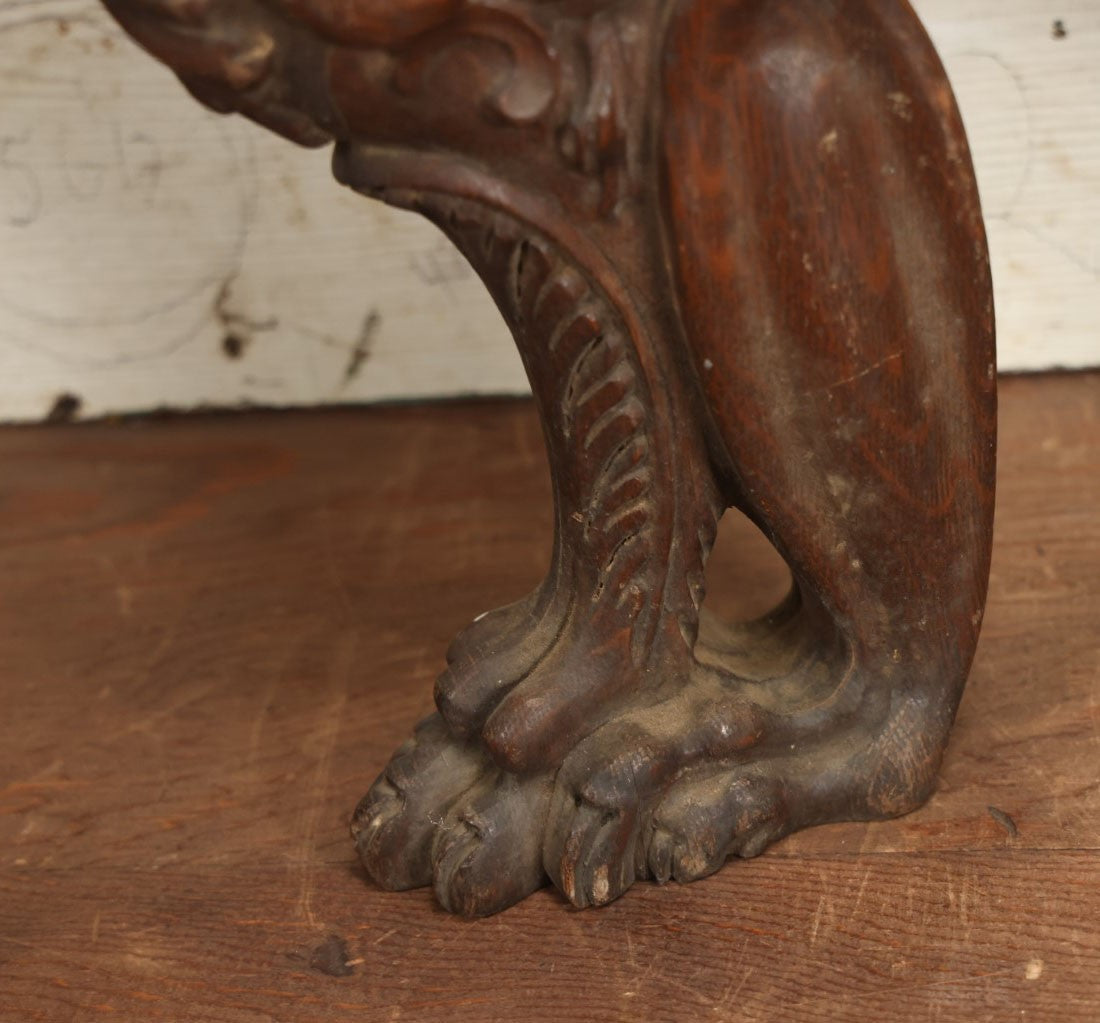 Lot 002 - Pair Of Antique Carved Wooden Griffin Furniture Salvage Fragments, 17-1/2" Tall 