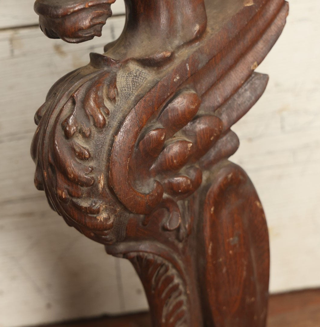 Lot 002 - Pair Of Antique Carved Wooden Griffin Furniture Salvage Fragments, 17-1/2" Tall 