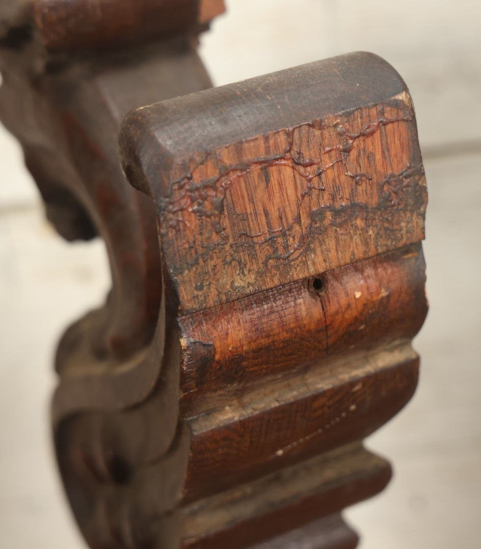 Lot 002 - Pair Of Antique Carved Wooden Griffin Furniture Salvage Fragments, 17-1/2" Tall 