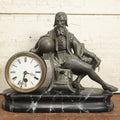 Lot 003 - Antique Figural Mantle Clock With Statue Of Gerardus Mercator, 16th Century Flemish Cartographer, Clock Untested, Faux Marble Wood Base