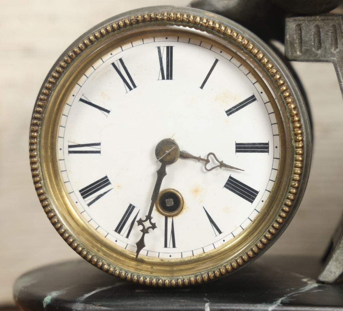 Lot 003 - Antique Figural Mantle Clock With Statue Of Gerardus Mercator, 16th Century Flemish Cartographer, Clock Untested, Faux Marble Wood Base