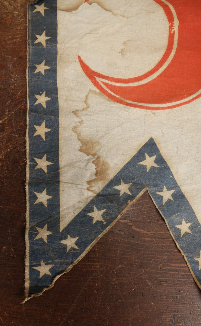 Lot 007 - Antique Circa 1876 U.S. Bicentennial Civil War Veteran Union Army, XI Corps, 1st Division Parade Flag On Pole, Half Moon Insignia, 32" Partial Pole