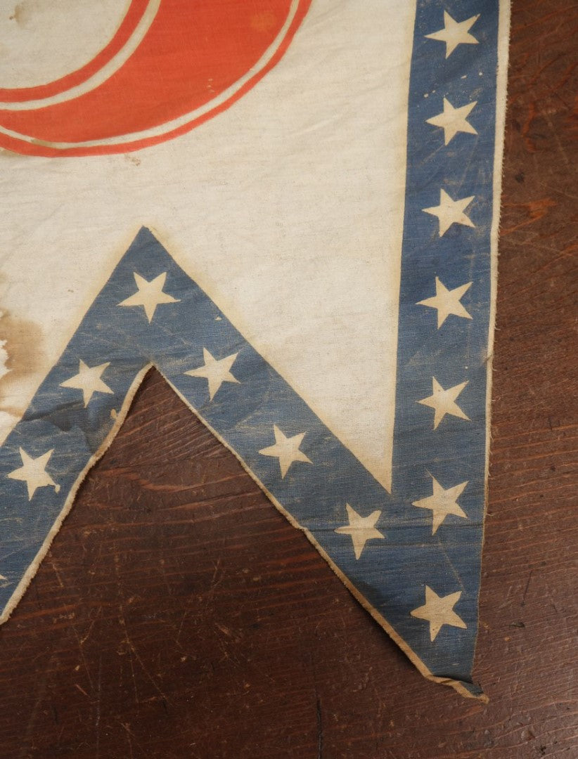 Lot 007 - Antique Circa 1876 U.S. Bicentennial Civil War Veteran Union Army, XI Corps, 1st Division Parade Flag On Pole, Half Moon Insignia, 32" Partial Pole