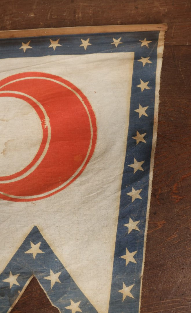 Lot 007 - Antique Circa 1876 U.S. Bicentennial Civil War Veteran Union Army, XI Corps, 1st Division Parade Flag On Pole, Half Moon Insignia, 32" Partial Pole