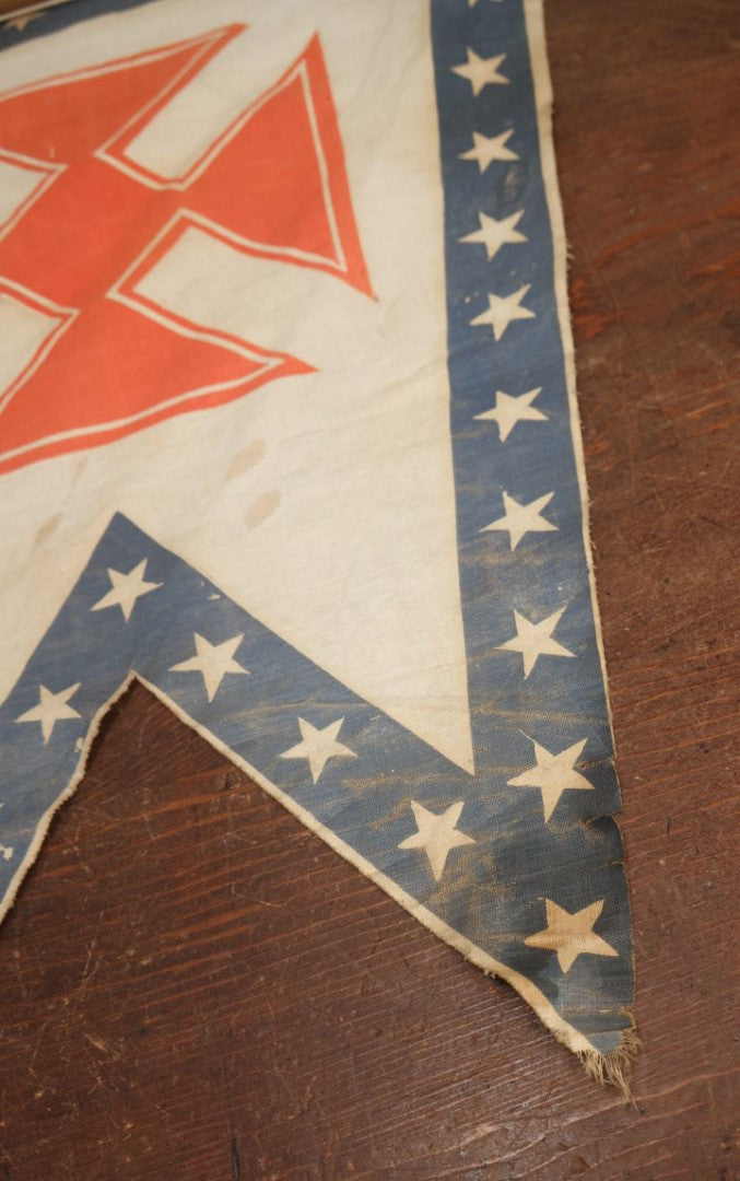 Lot 008 - Antique Circa 1876 U.S. Bicentennial Civil War Veteran Union Army, XIX Corps, 1st Division Parade Flag On Pole, Red Iron Cross Insignia, 40" Pole