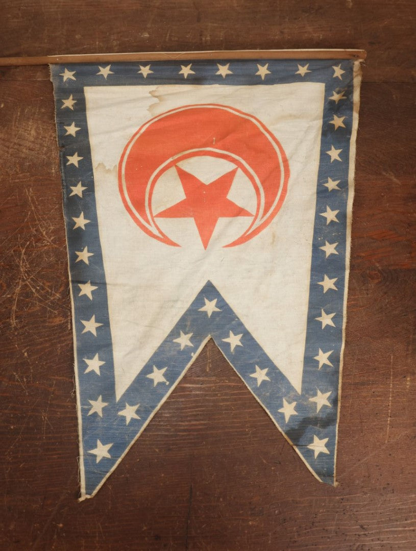 Lot 009 - Antique Circa 1876 U.S. Bicentennial Civil War Veteran Union Army, VII Corps, 3Rd Division Parade Flag On Pole, Moon And Star Insignia, 40" Pole