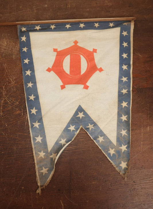 Lot 010 - Antique Circa 1876 U.S. Bicentennial Civil War Veteran Unknown Union Army Corps Parade Flag On Pole, Geometric Insignia, 40" Pole