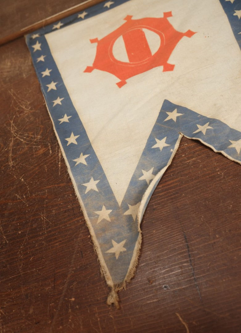 Lot 010 - Antique Circa 1876 U.S. Bicentennial Civil War Veteran Unknown Union Army Corps Parade Flag On Pole, Geometric Insignia, 40" Pole