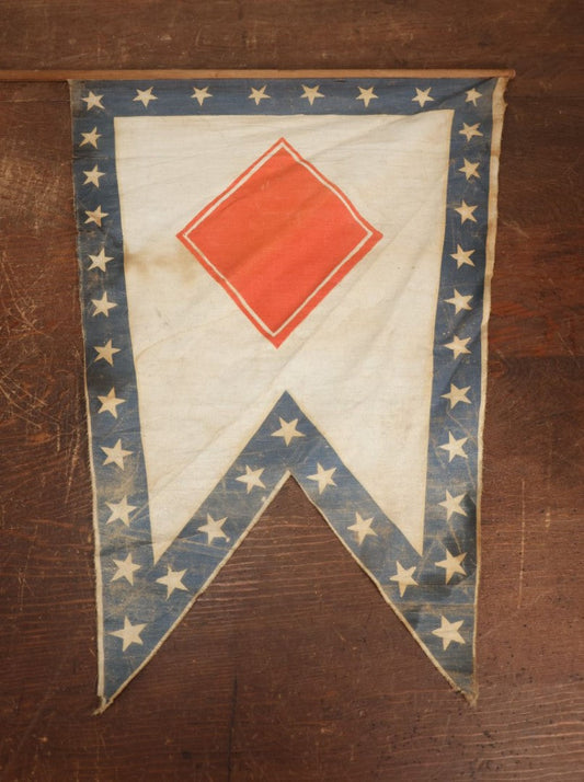 Lot 011 - Antique Circa 1876 U.S. Bicentennial Civil War Veteran Union Army, XXV Corps, 1st Division Parade Flag On Pole, Red Diamond Insignia, 40" Pole