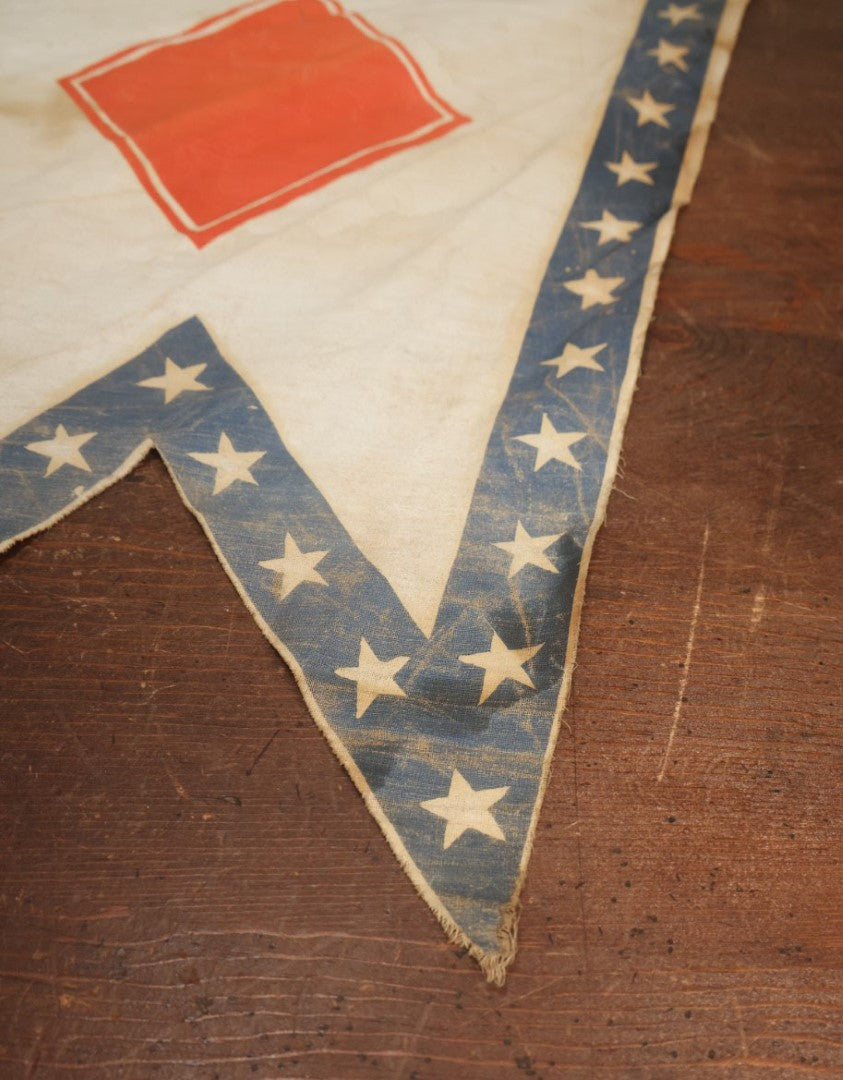 Lot 011 - Antique Circa 1876 U.S. Bicentennial Civil War Veteran Union Army, XXV Corps, 1st Division Parade Flag On Pole, Red Diamond Insignia, 40" Pole