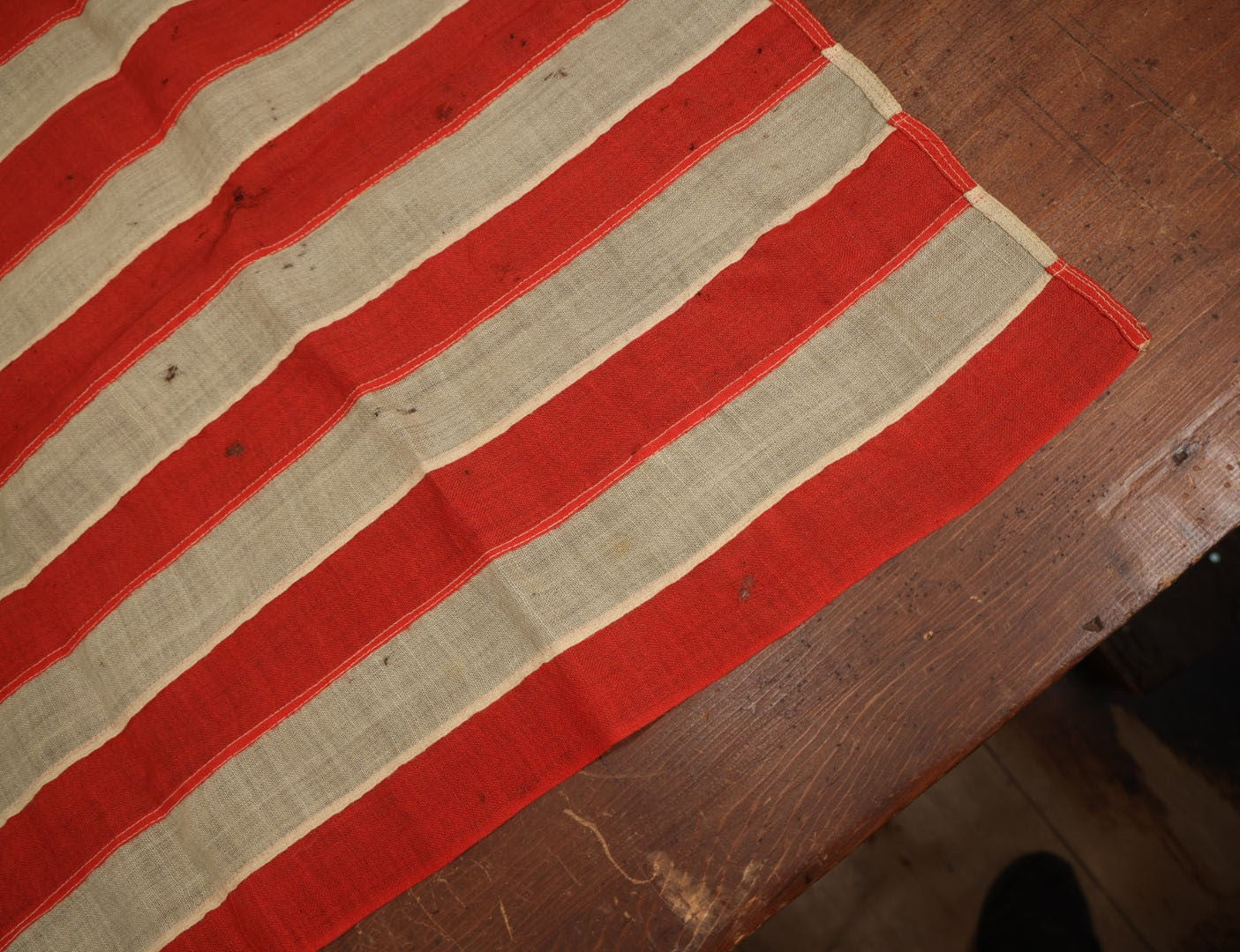 Lot 013 - Antique Hand Sewn United States Thirteen Star Flag, Circa Late 19th Century, Signed G.B. Cook., Note Various Holes And Wear 