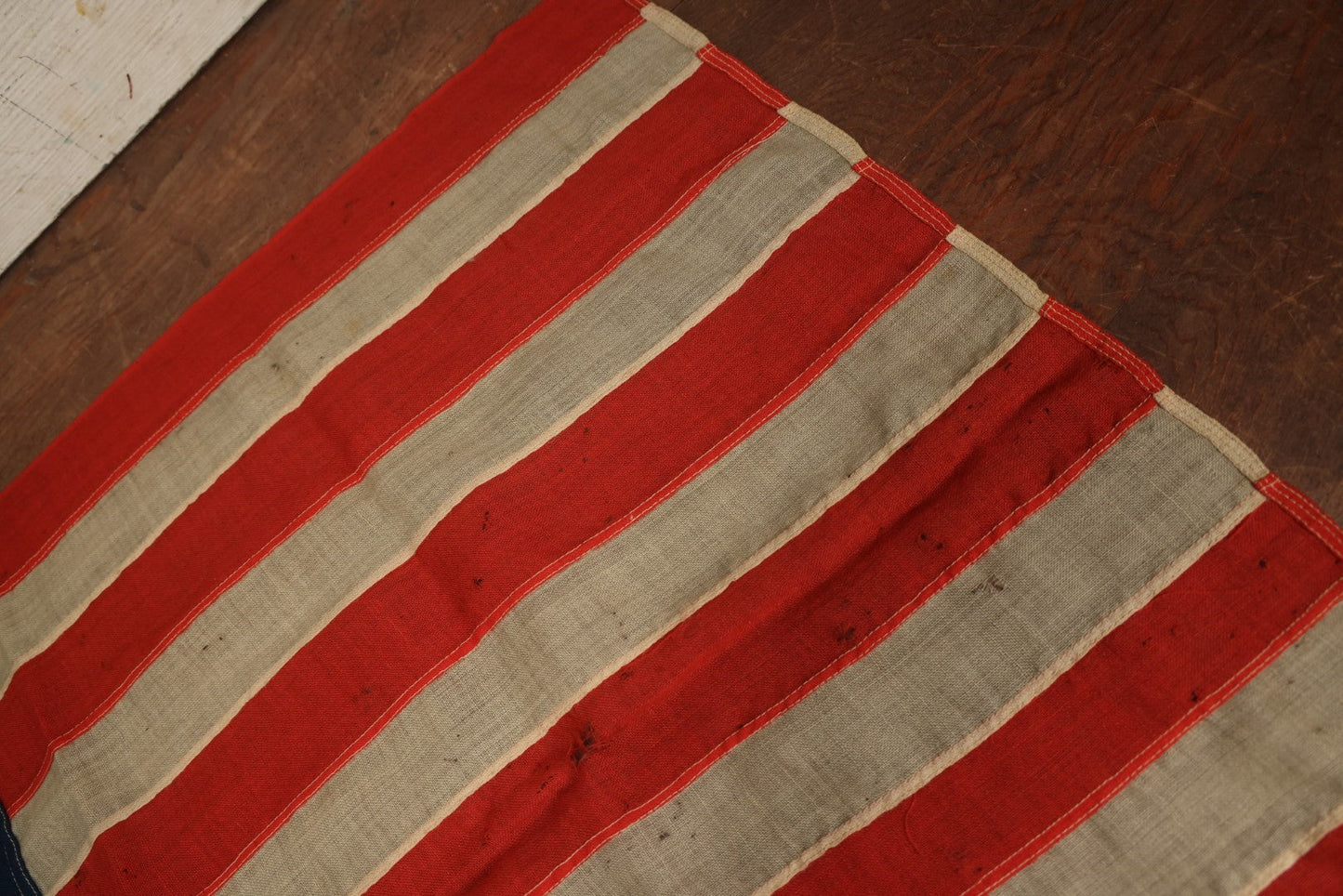 Lot 013 - Antique Hand Sewn United States Thirteen Star Flag, Circa Late 19th Century, Signed G.B. Cook., Note Various Holes And Wear 