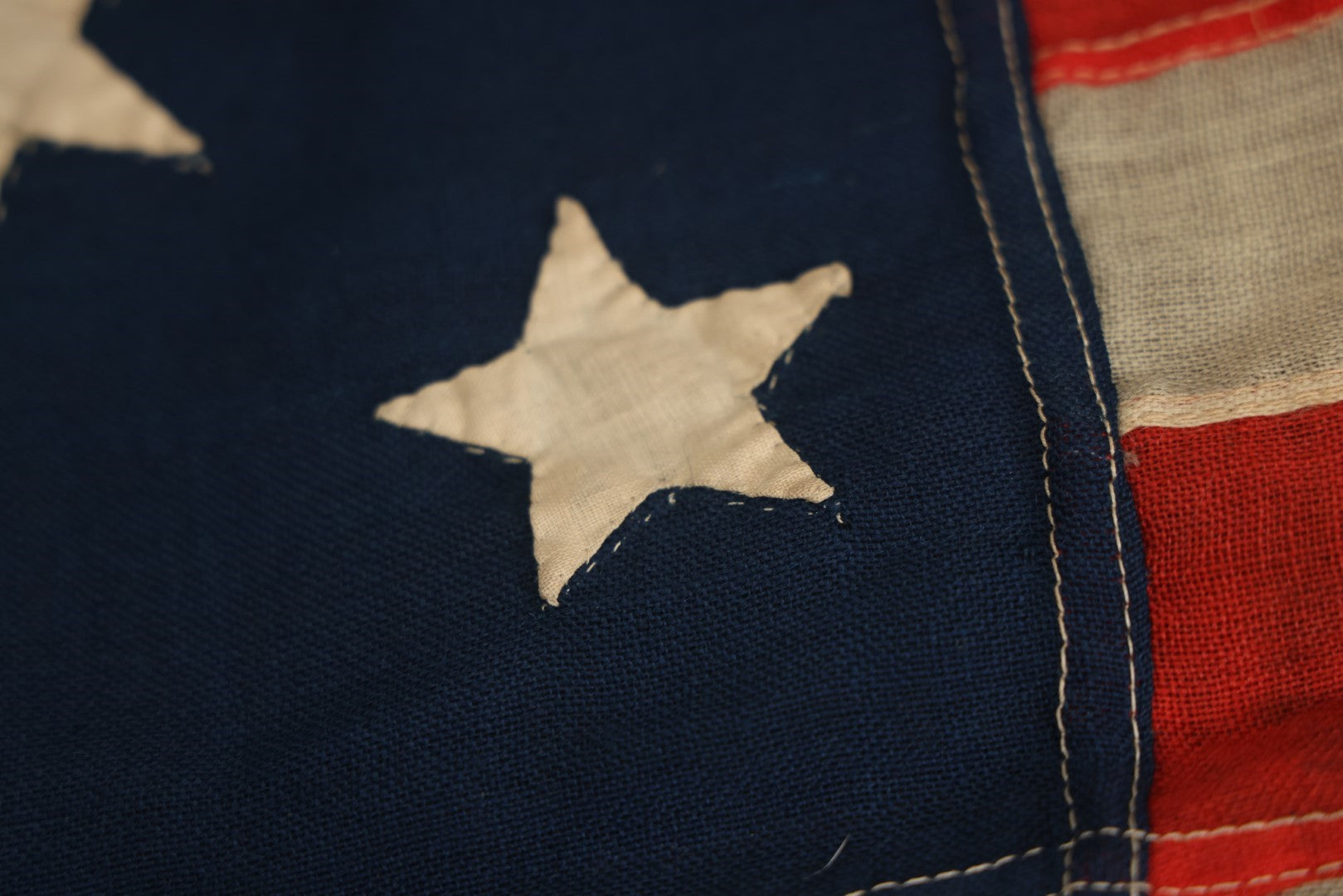 Lot 013 - Antique Hand Sewn United States Thirteen Star Flag, Circa Late 19th Century, Signed G.B. Cook., Note Various Holes And Wear 