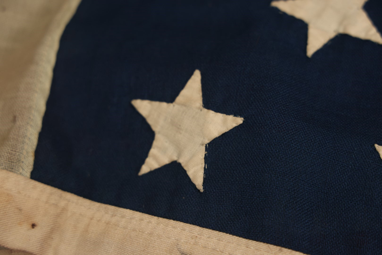 Lot 013 - Antique Hand Sewn United States Thirteen Star Flag, Circa Late 19th Century, Signed G.B. Cook., Note Various Holes And Wear 