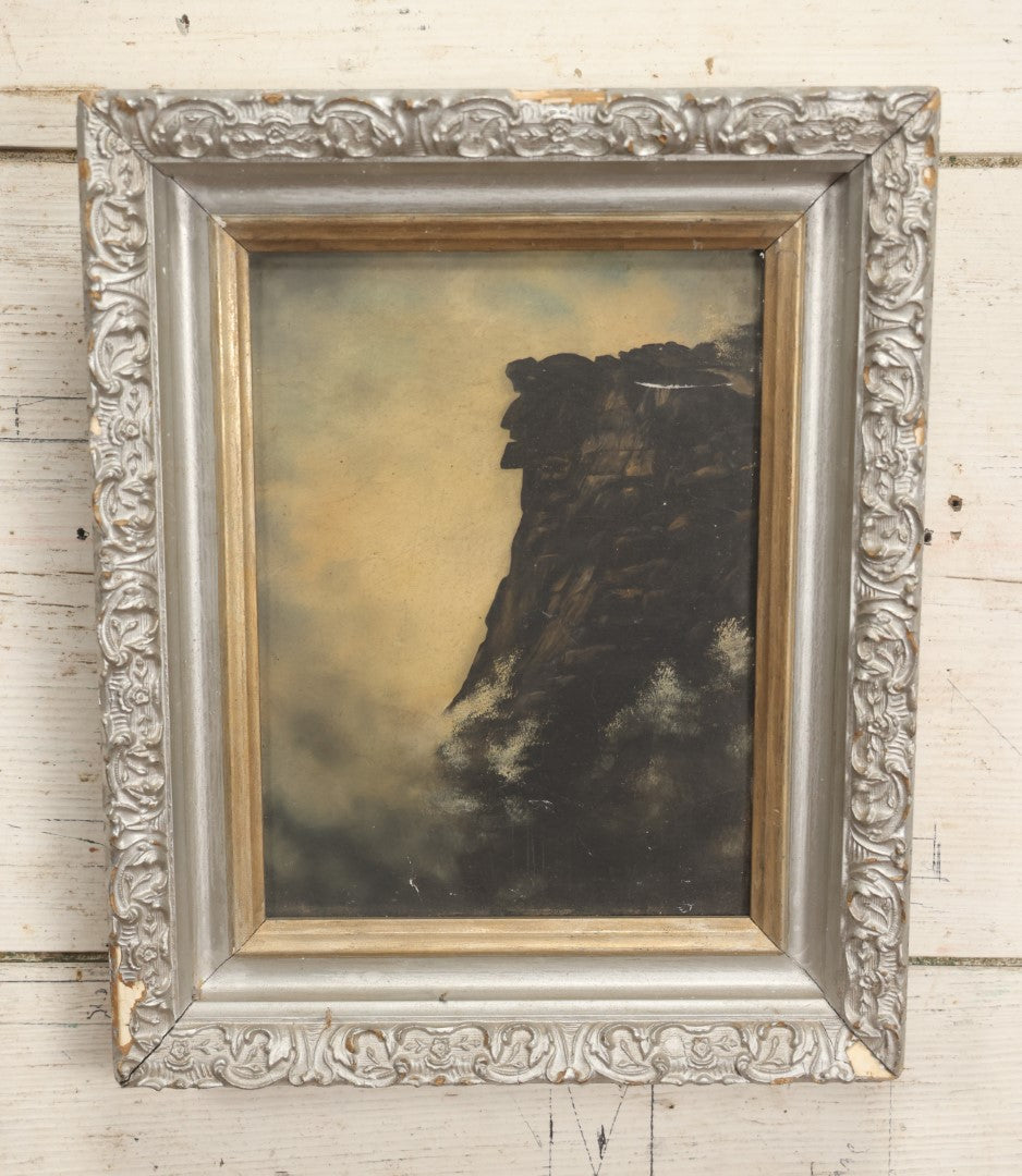 Lot 015 - Antique Painting On Board Of The Old Man In The Mountain, Cannon Mountain, Franconia Notch, New Hampshire, In Frame, 11" x 13-5/8"