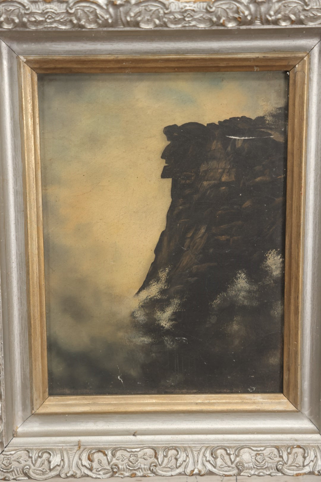 Lot 015 - Antique Painting On Board Of The Old Man In The Mountain, Cannon Mountain, Franconia Notch, New Hampshire, In Frame, 11" x 13-5/8"