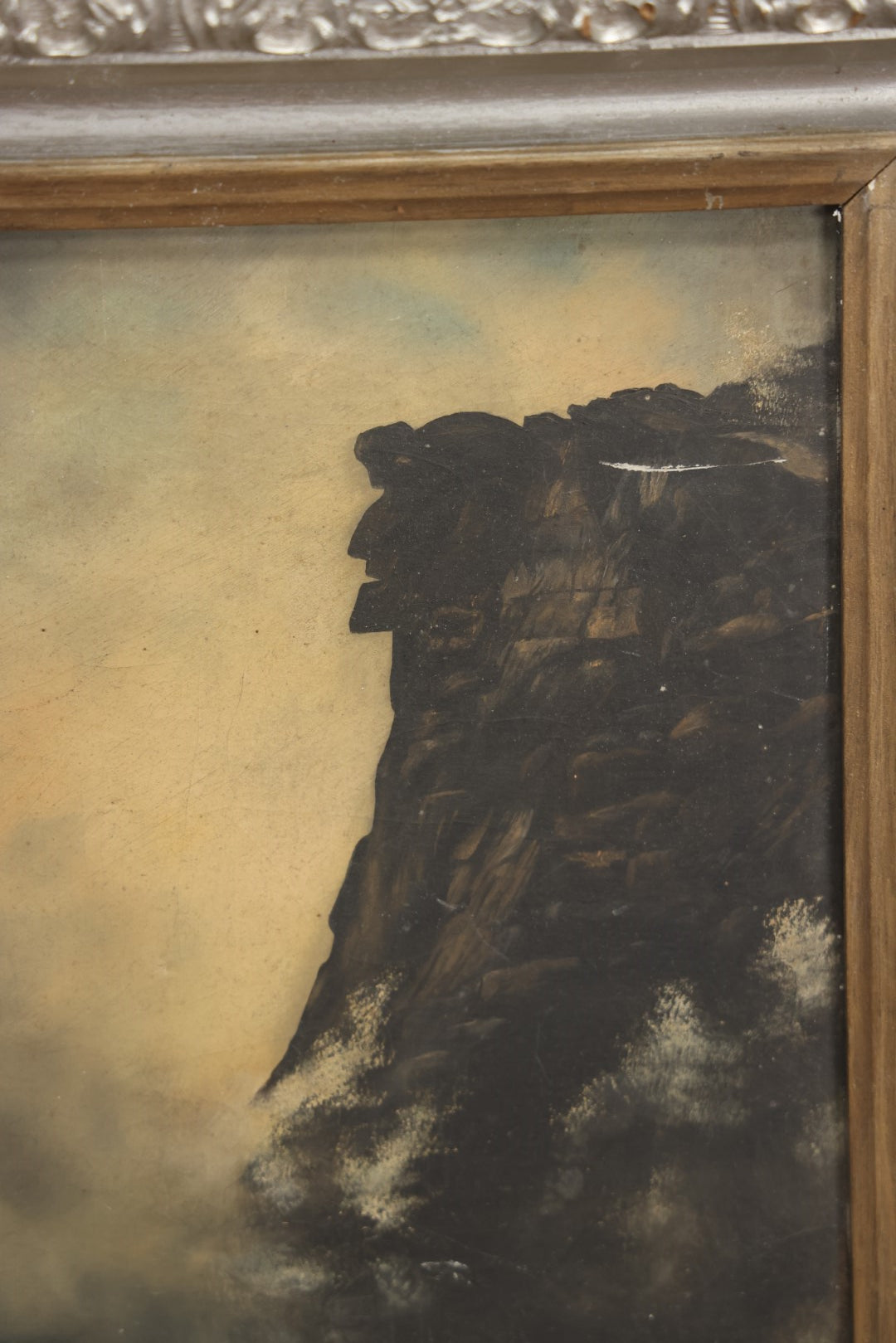 Lot 015 - Antique Painting On Board Of The Old Man In The Mountain, Cannon Mountain, Franconia Notch, New Hampshire, In Frame, 11" x 13-5/8"