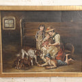 Lot 016 - Antique Late 19th Century Oil On Canvas Painting Of A Family With Their Dog And Puppies, In Frame, Artist Signed J. Muller, 19-5/8" x 15-5/8"
