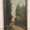 Lot 020 - Antique Painting On Thick Board Of A Country Dirt Road, Stream, And Landscape, Dated 1924, Artist Signed Evaleen Ferguson, In Frame 8-3/4" x 22-3/8"