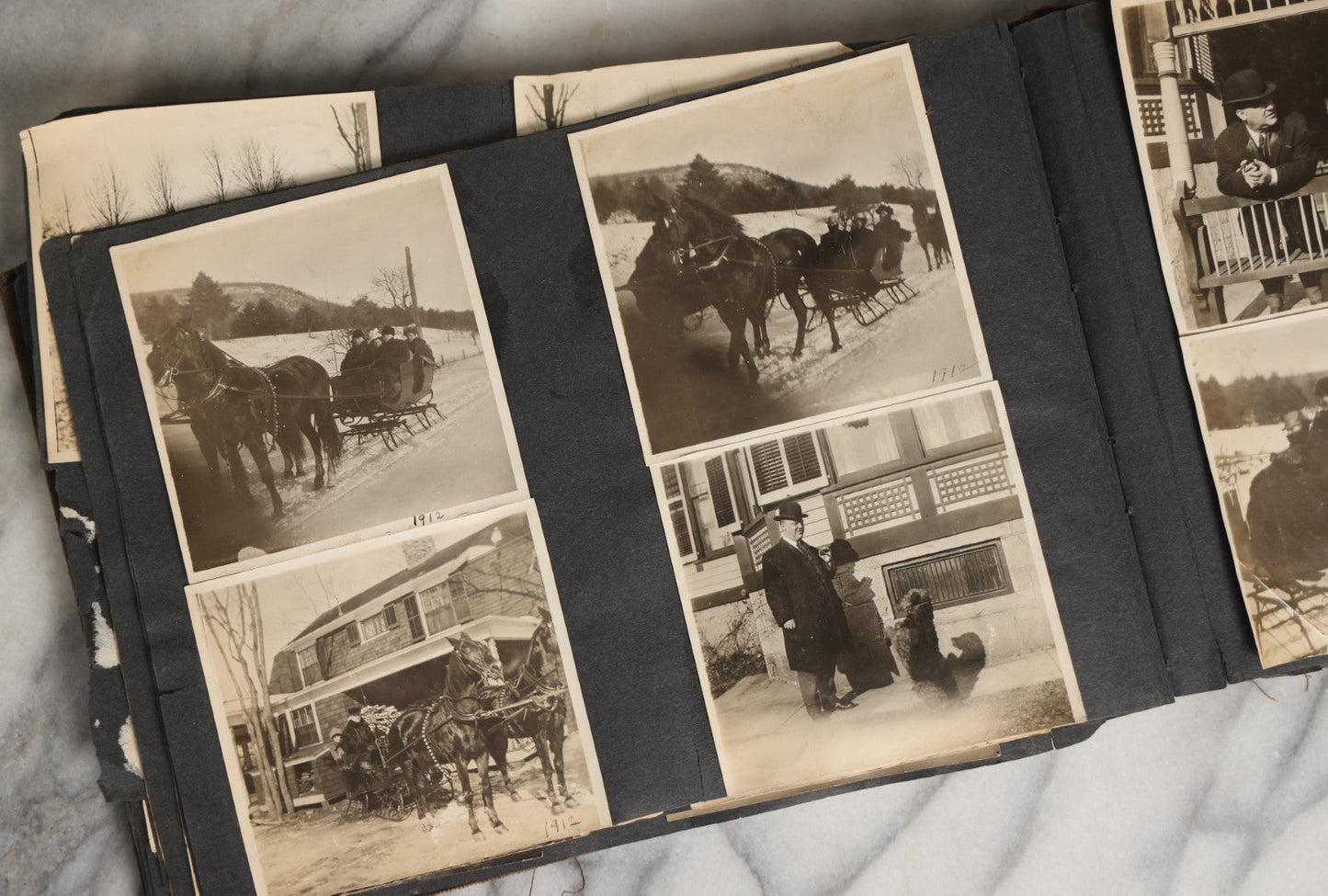 Lot 026 - Antique Early 20th Century Snapshot Photo Album With Many Photos Including Horse Drawn Sleighs, Carriages, Dogs And Pets, And More, Travel Photos, Netherlands, Circa 1910