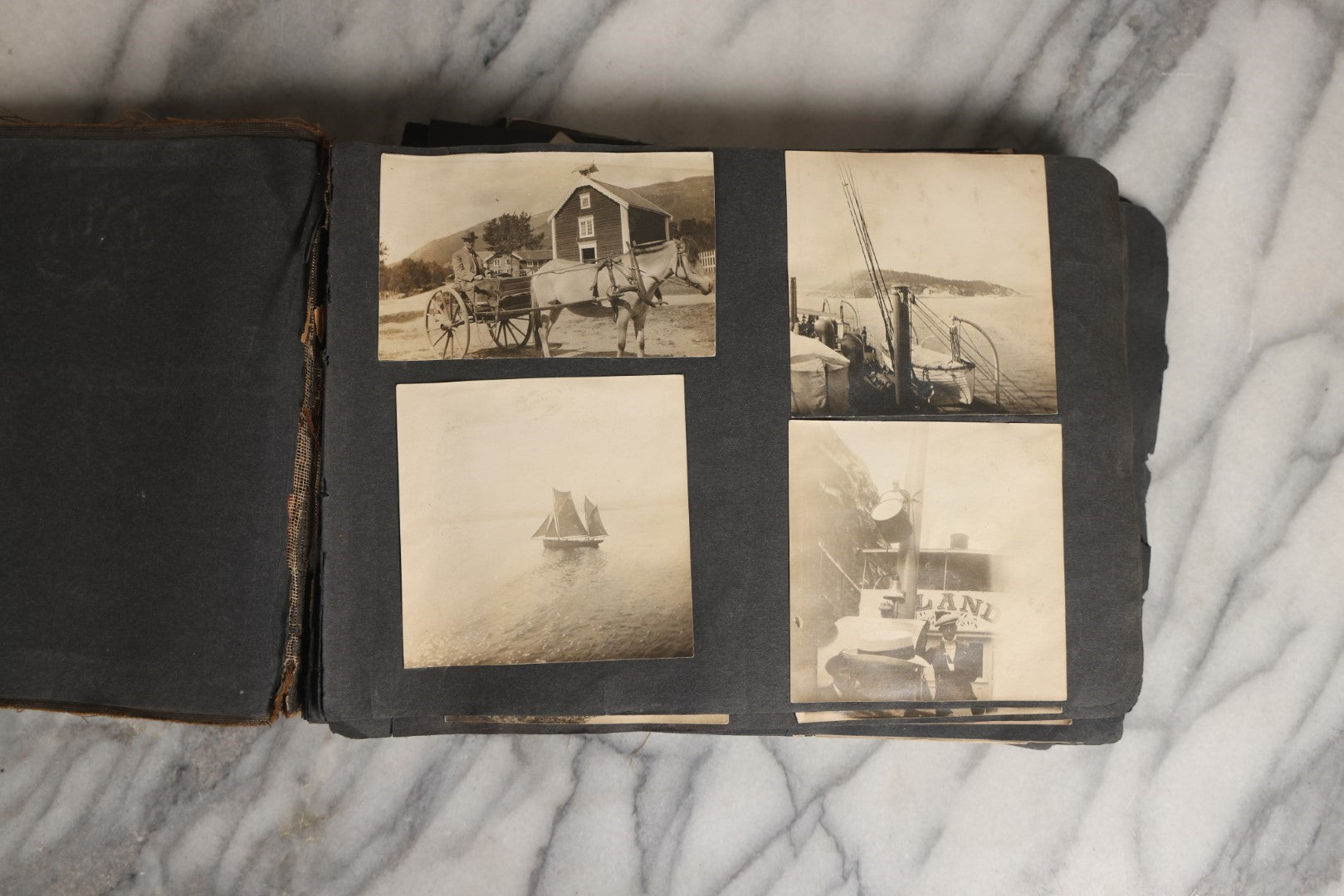 Lot 026 - Antique Early 20th Century Snapshot Photo Album With Many Photos Including Horse Drawn Sleighs, Carriages, Dogs And Pets, And More, Travel Photos, Netherlands, Circa 1910