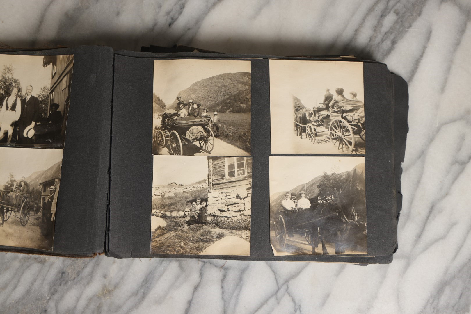 Lot 026 - Antique Early 20th Century Snapshot Photo Album With Many Photos Including Horse Drawn Sleighs, Carriages, Dogs And Pets, And More, Travel Photos, Netherlands, Circa 1910