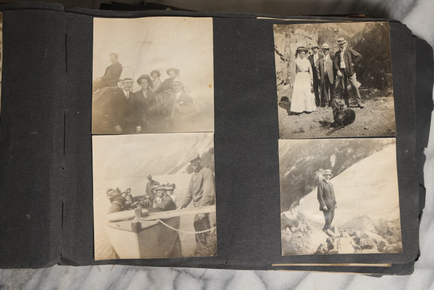 Lot 026 - Antique Early 20th Century Snapshot Photo Album With Many Photos Including Horse Drawn Sleighs, Carriages, Dogs And Pets, And More, Travel Photos, Netherlands, Circa 1910